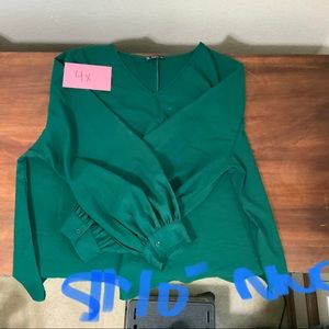 Green Long Sleeved V Neck Blouse